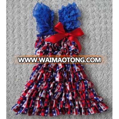 Satin Lace Star Printed Patriotic Toddler Girls Dress