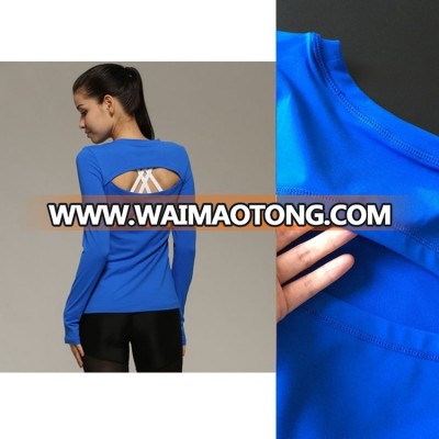 Solid color women long sleeve T-shirt nylon sport tops fitness wear autumn bulk tank top